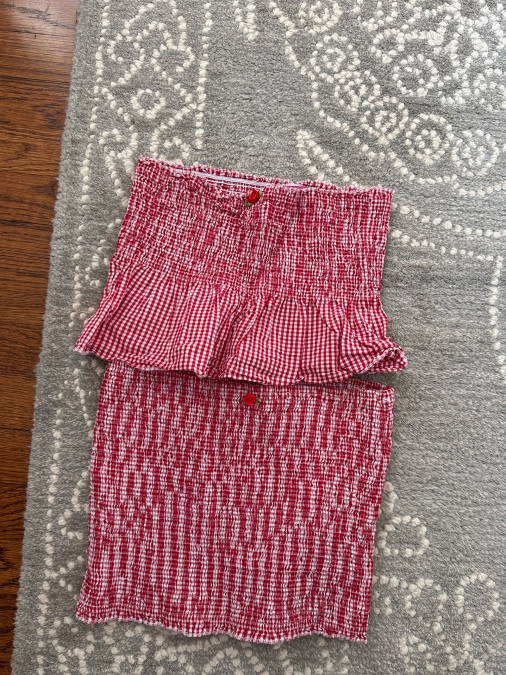 Edikted Matching Red Gingham Smocked Pencil Skirt & Tube Top